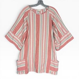 Stark X Mini Dress‎ 100% Cotton XS Coral Pink Striped Boho Wide Sleeve Pockets